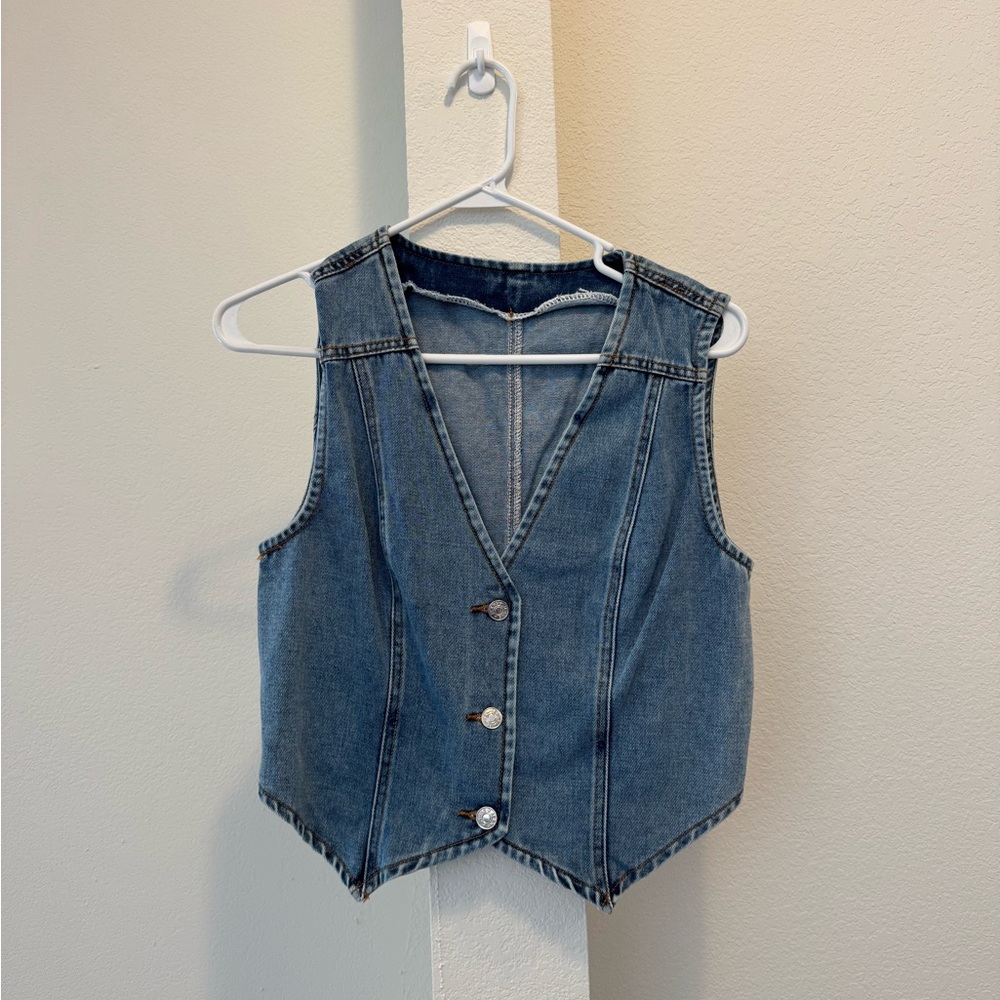 Blue Denim Vest with Button Closure